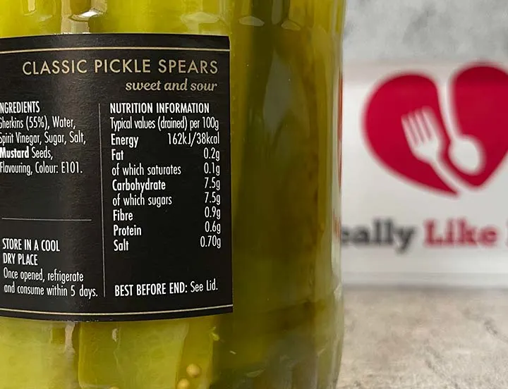 Nutritional Label on a Jar of Pickles