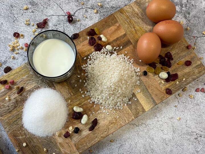 Rice Pudding Ingredients on A Board 