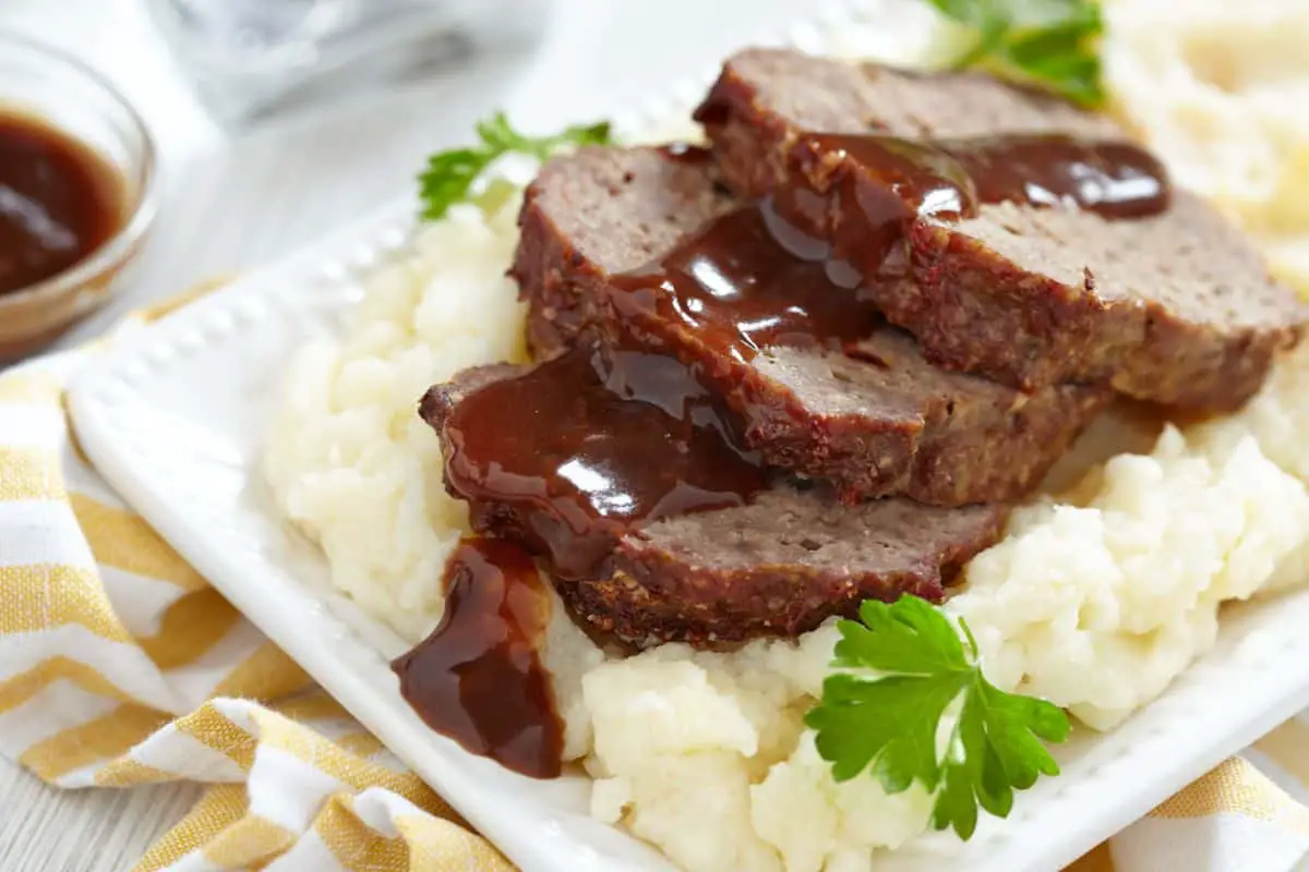 Beef and pork meatloaf with mashed potato