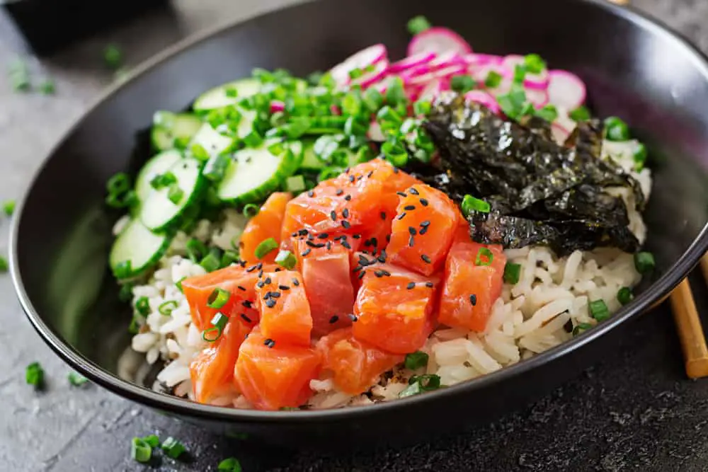 salmon rice bowl